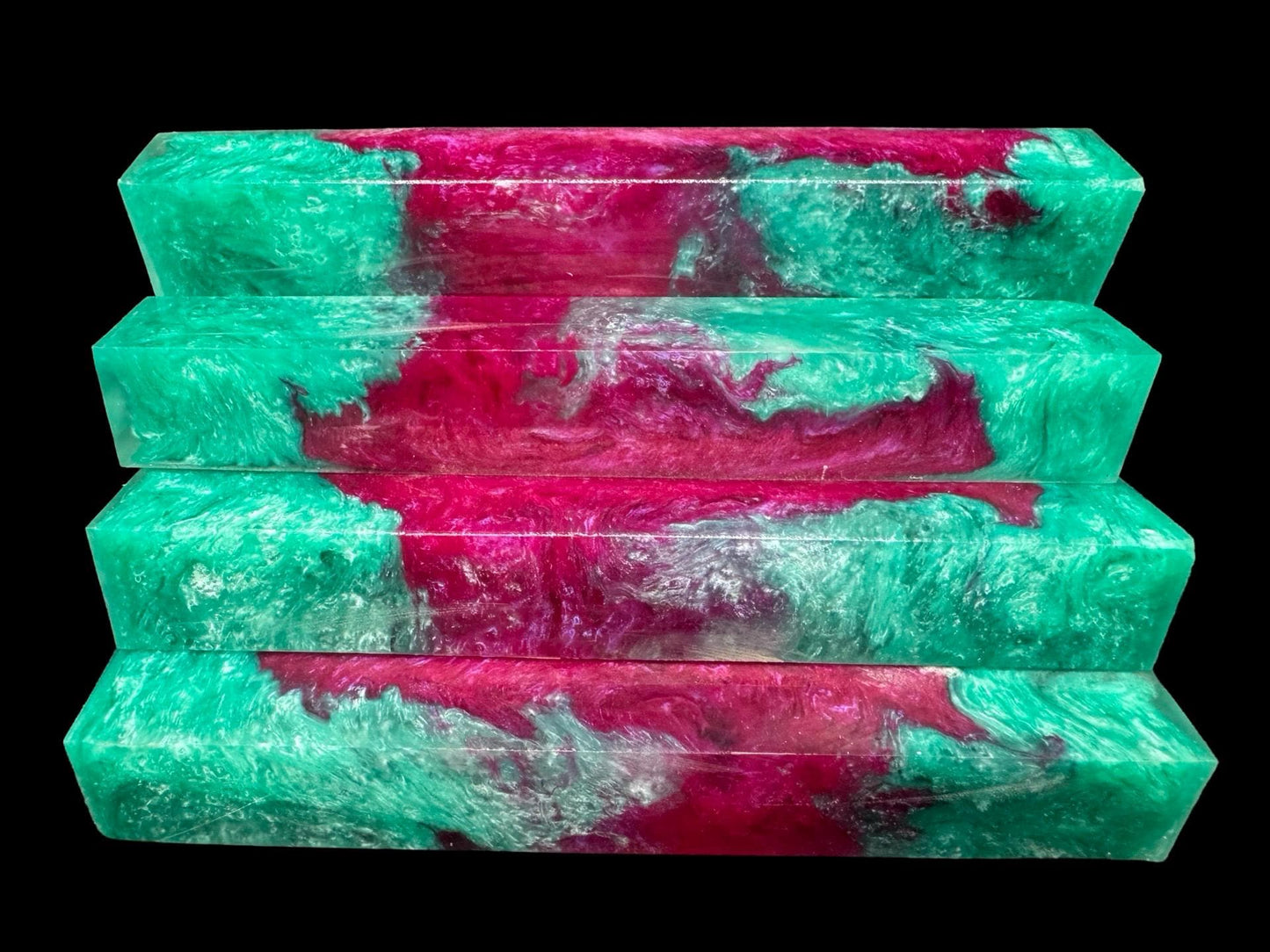 TRANSPARENT Pen Turning Blank, Alumilite Resin, Teal and Pink