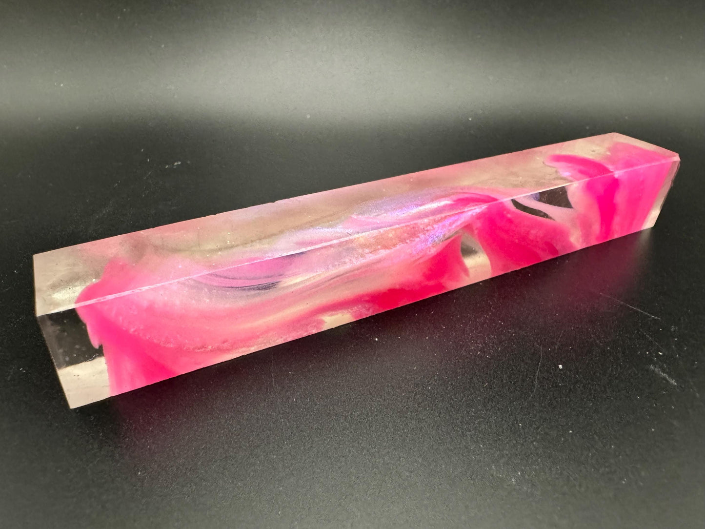 TRANSPARENT Glow in the Dark Pen Turning Blank, Alumilite Resin, Pink Glow